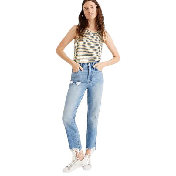 Madewell Classic Straight Jean 25 Corrie Wash Step Hem High Rise Distressed - Picture 1 of 10